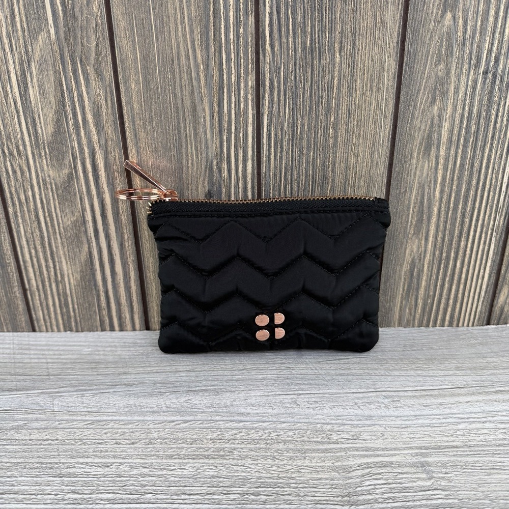 Sweaty Betty London Black Quilted Zip Coin Purse Pouch Rose Gold Key Ring